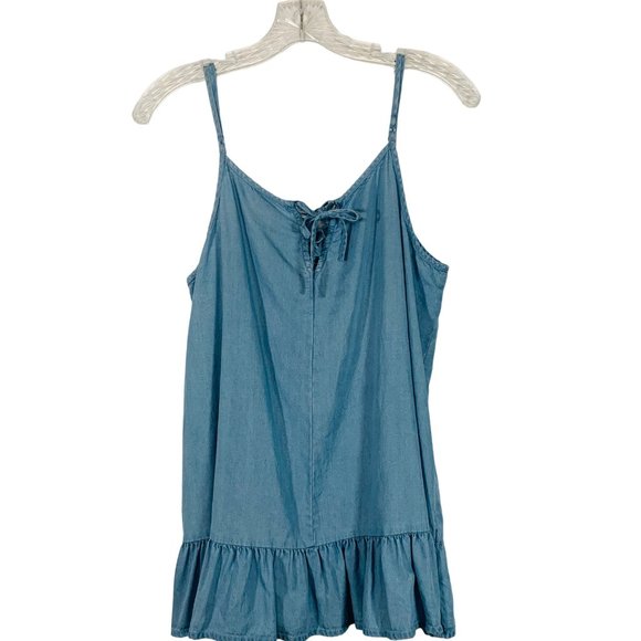 a.n.a. Womens Chambray Tank Top Ruffle Hem Size L Lace Up Back Adjustable Strap - Picture 2 of 10